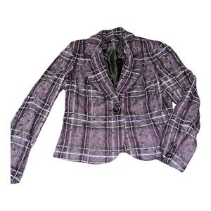 Tribal Purple Plaid Wool Blend Blazer Size 8 Academia Preppy Grunge
